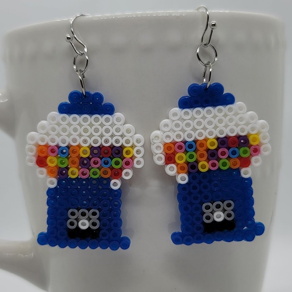 Gumball machine earrings made with Perler beads